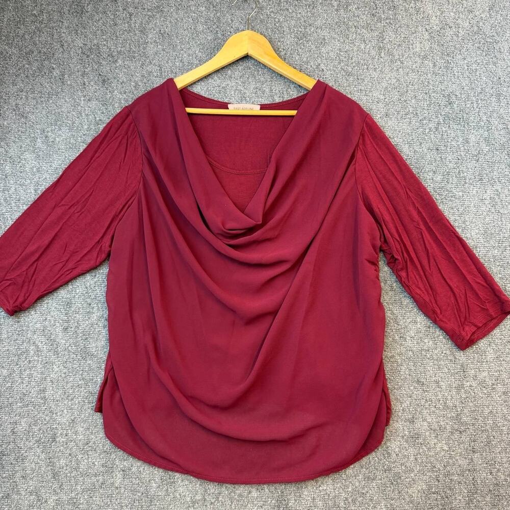 East Adeline Burgundy Draped Blouse Womens 1X Made USA Stretch